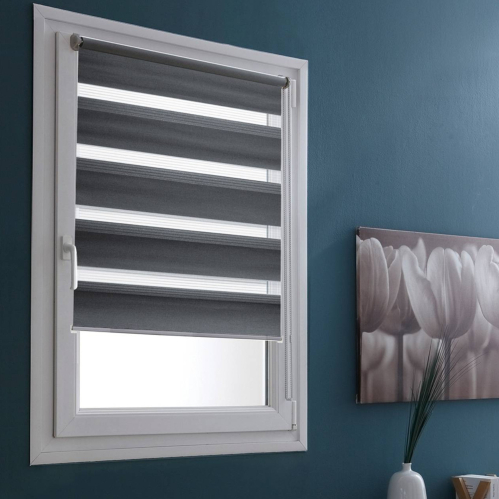 Lot de 2 stores jour nuit gris avec ou sans perçage h160cm