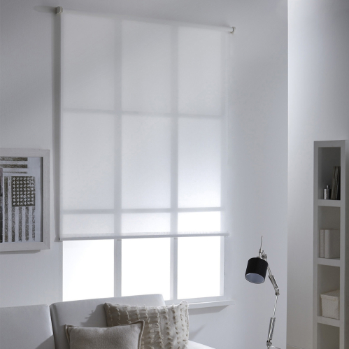 Store enrouleur tamisant E-roll motorisé - Blanc perle