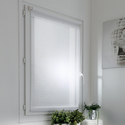 Store enrouleur tamisant sans percer - Blanc ajouré