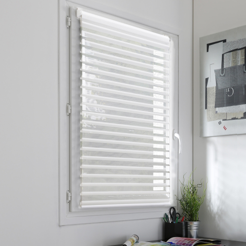 Store enrouleur jour nuit duo voile sans percer - Blanc