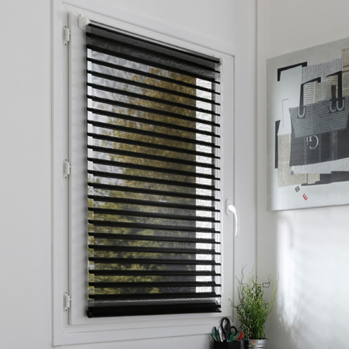 Store enrouleur jour nuit duo voile sans percer - Noir