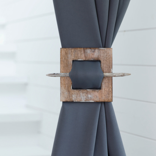 Barrette carrée en bois cérusé pour rideaux - V.créations