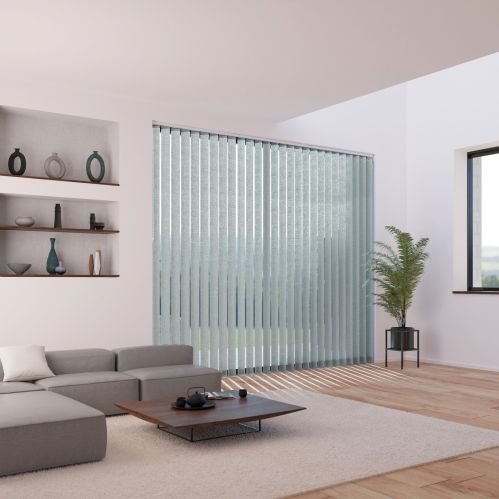 Store californien avec lamelles verticales 89mm luxe gris clair sans chainette pour store californien